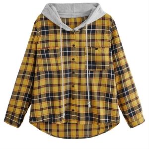 NWT Women's Plaid Hoodie Jacket Button Down Long Sleeve Drawstring Jackets